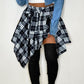 Womens Plaid Skirts Elastic High Waist Tie Front Asymmetrical Hem Pleated Mini Skirt