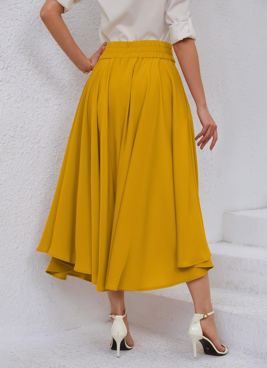 Women'S Elegant High Waisted Side Slit Irregular Bohemian Maxi Skirt with Pockets