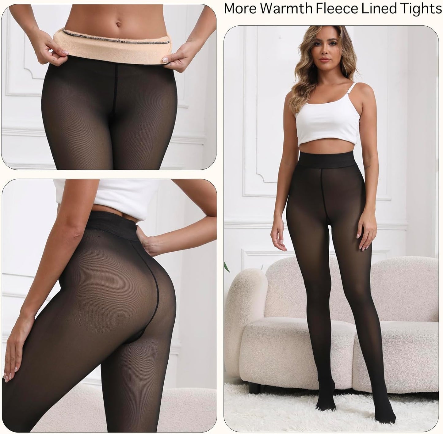 2025 One-Seam Fleece Lined Tights More Warmth Fake Translucent Pantyhose High Waist Thermal Legging Women