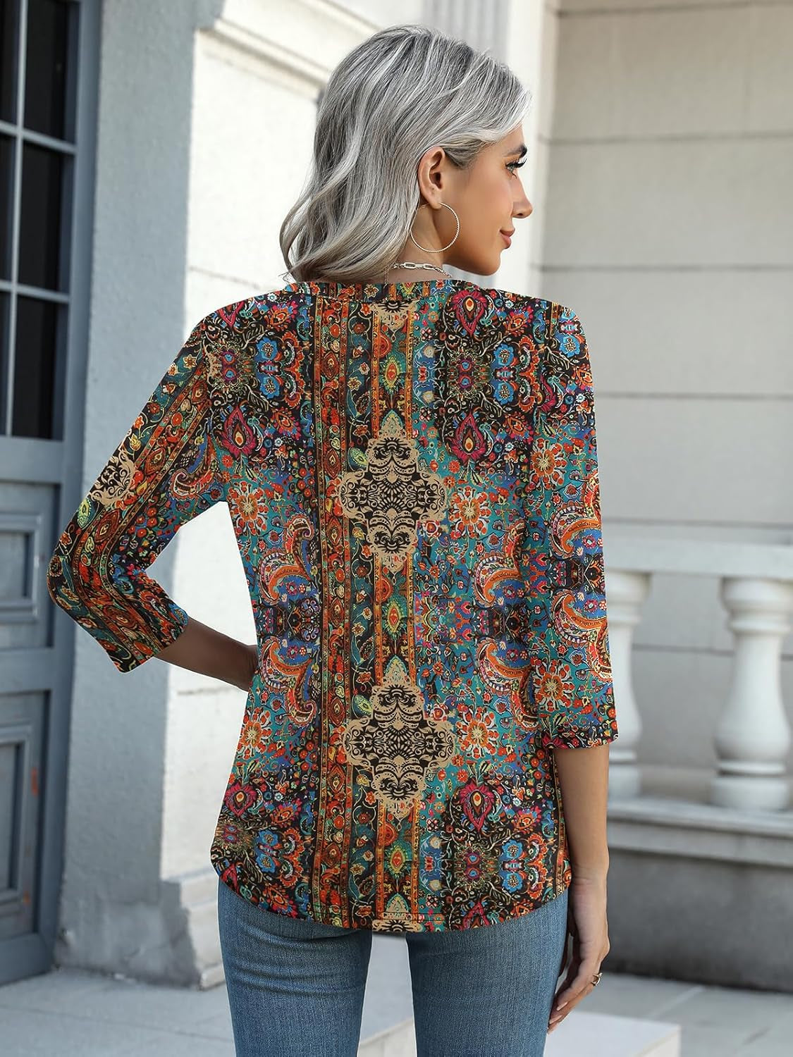 Womens 3/4 Length Sleeve Tunic Tops Casual V Neck Shirts Basic Tees Business Work Blouses Summer Fall 2025 Clothes