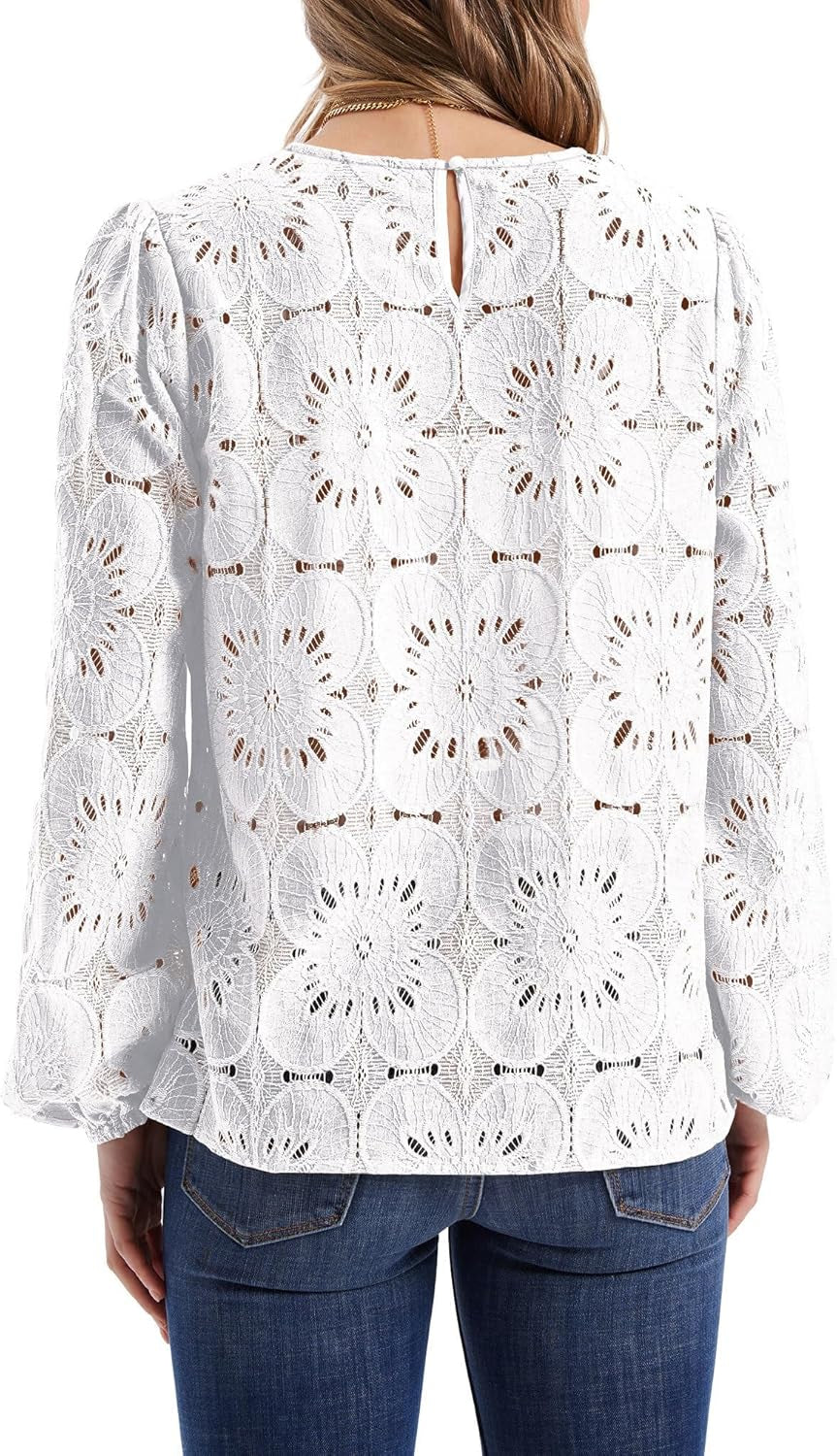 Blouses for Women Dressy Casual Fall Fashion Long Sleeve Shirts Flower Lace Tops Trendy Spring Summer Outfits