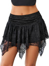 Lace Mini Skirts for Women Flowy Skirt Y2K Layered Asymmetrical Short Skirt