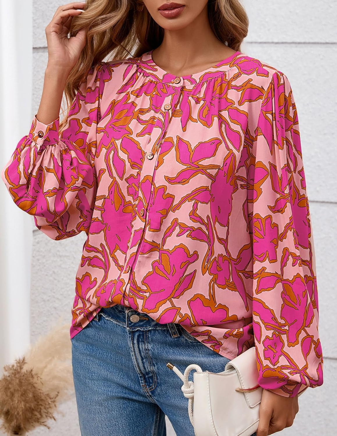 Women'S Floral Button down Blouse 2025 Fall Fashion Dressy Casual Long Sleeve Oversized Shirts Top Boho Clothes