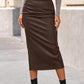 Skirts for Women Trendy Fall 2025 Elastic Waist Ruched Bodycon Slit Pencil Midi Leather Skirt Bussiness Casual