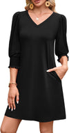 Women'S Summer Dresses 3/4 Puff Sleeve Casual Sundress Dress with Pockets Beach Vacation 2025 Fashion