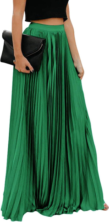 Women'S High Waist Flowy Pleated Chiffon Maxi Skirt