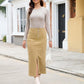 Corduroy Skirts for Women Midi Length High Waisted Button Fly Fall Casual Elastic Waist Long Skirt with Slit