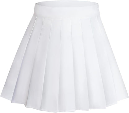 Womens Girl High Waisted Pleated Skirt A-Line Mini Skirt School Uniform Skater Tennis Skirts with Lining Shorts