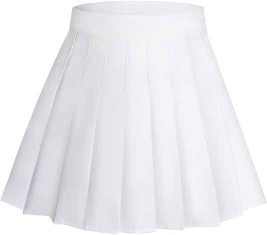 Womens Girl High Waisted Pleated Skirt A-Line Mini Skirt School Uniform Skater Tennis Skirts with Lining Shorts
