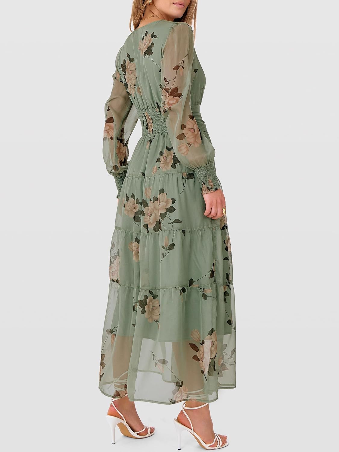 Womens Floral Long Sleeve Maxi Dress V Neck Chiffon Flowy Boho A-Line 2025 Fall Wedding Guest Party Wrap Dresses