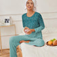Womens Pajama Sets Pleated Tops with Long Pants Lounge Set Long Sleeve Fall Sleepwear Ladies Pjs S-XXL