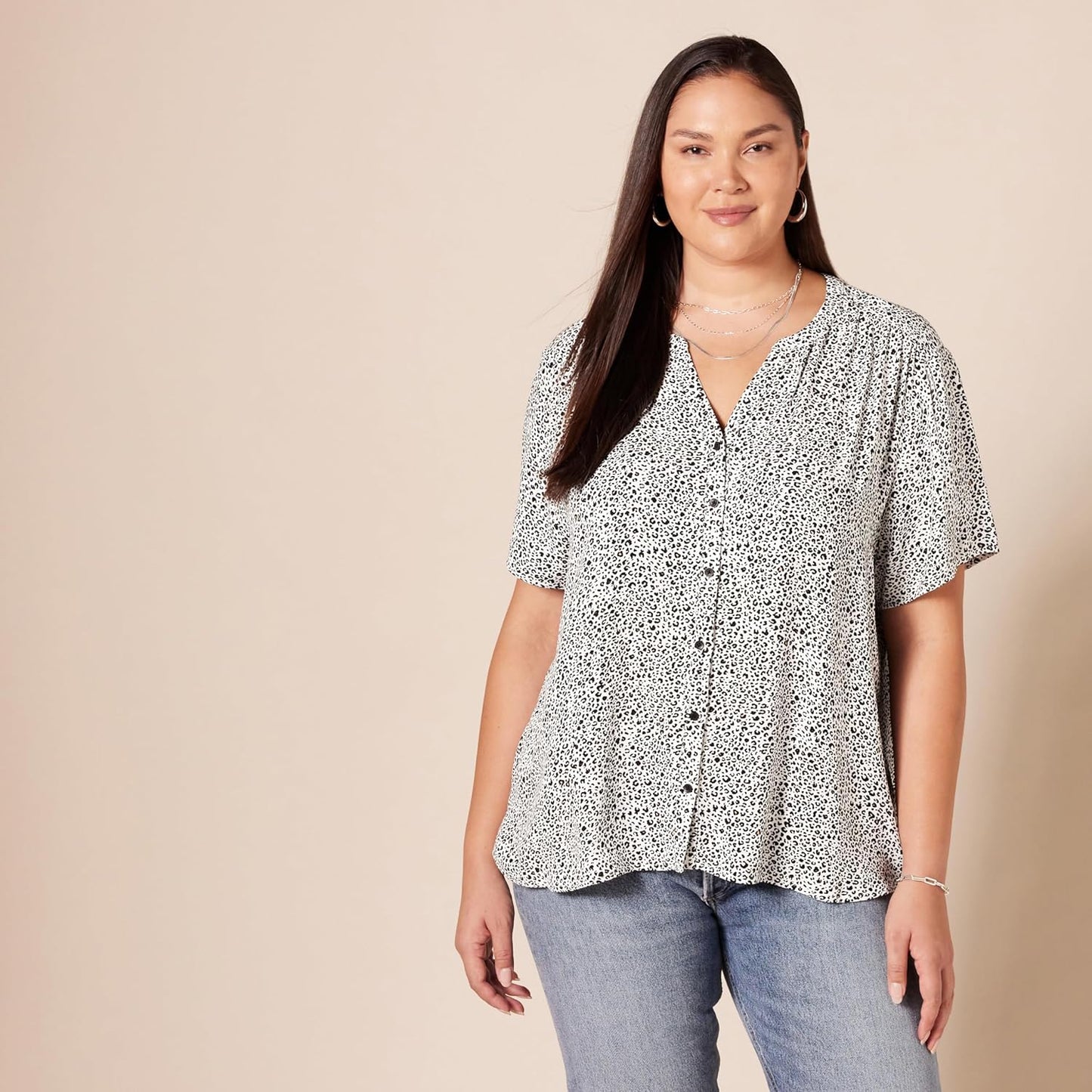 Women'S Relaxed-Fit Short-Sleeve Woven Blouse