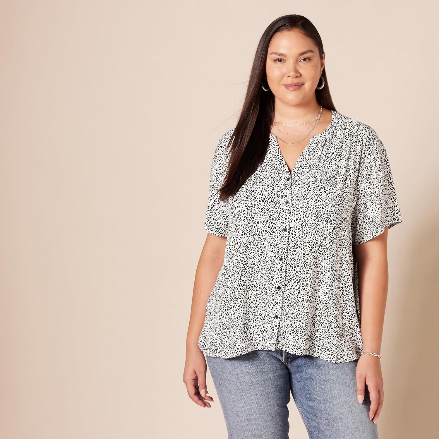 Women'S Relaxed-Fit Short-Sleeve Woven Blouse
