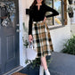 Plaid Skirts for Women Midi Length High Waisted Button down a Line Fall Winter Elastic Waist Skirt with Pockets