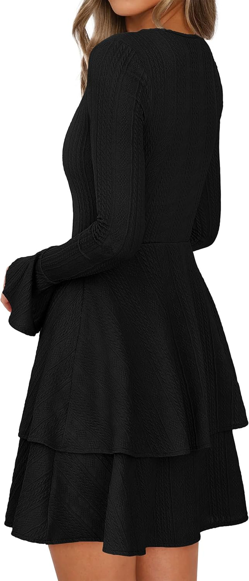 Womens Fall Fashion 2025 Long Bell Sleeve Mini Sweater Dress Casual Crewneck a Line Knit Short Cocktail Dresses