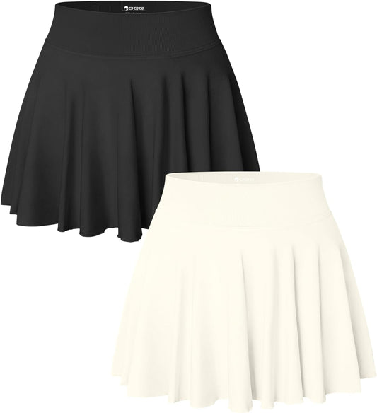 Women 2 Piece Skirts 2 in 1 Flowy Basic Versatile Stretchy Flared Casual Mini Skirts