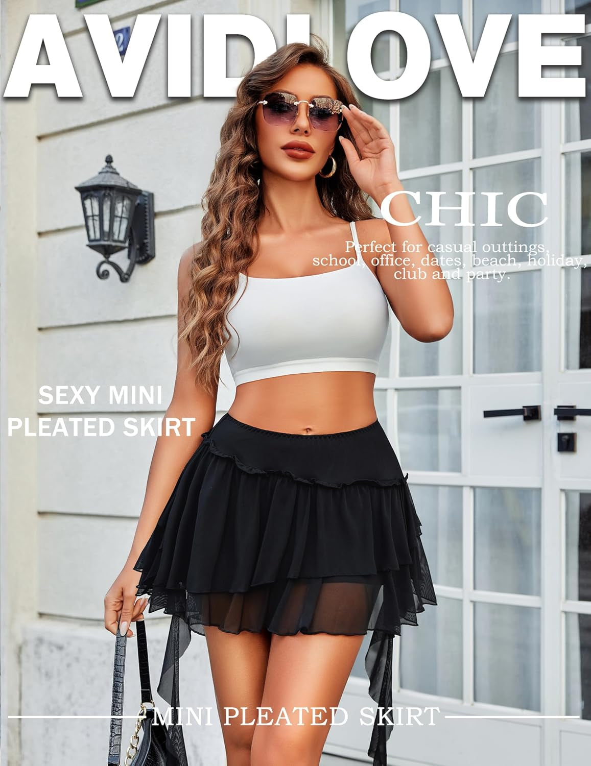 Women'S Pleated Mini Skirt Mesh Layered Ruffled Skirt Casual Ruffles Flowy Hem S-XXL