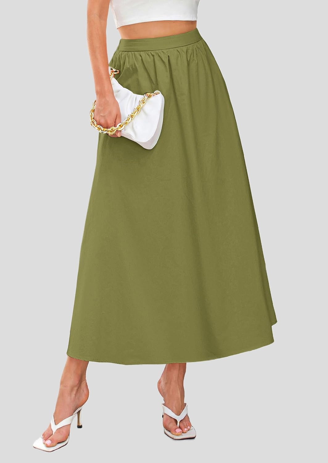 Women'S Maxi Skirts 2025 Summer Trendy Ruffle High Waisted Casual Long Flowy Skirt with Pockets