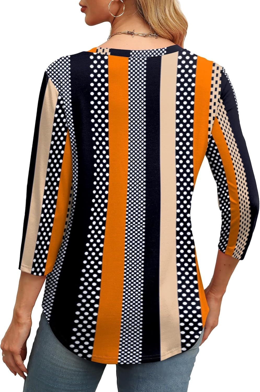 3/4 Length Sleeve Womens Tops round Neck Casual Tunic Tops Basic Pleated Shirts Loose Fit 2025