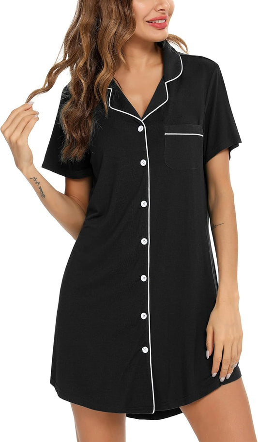 Nightgown for Women Button down Sleepshirt Short/Long Sleeve Nightdress Soft Modal Sleepwear S-XXL