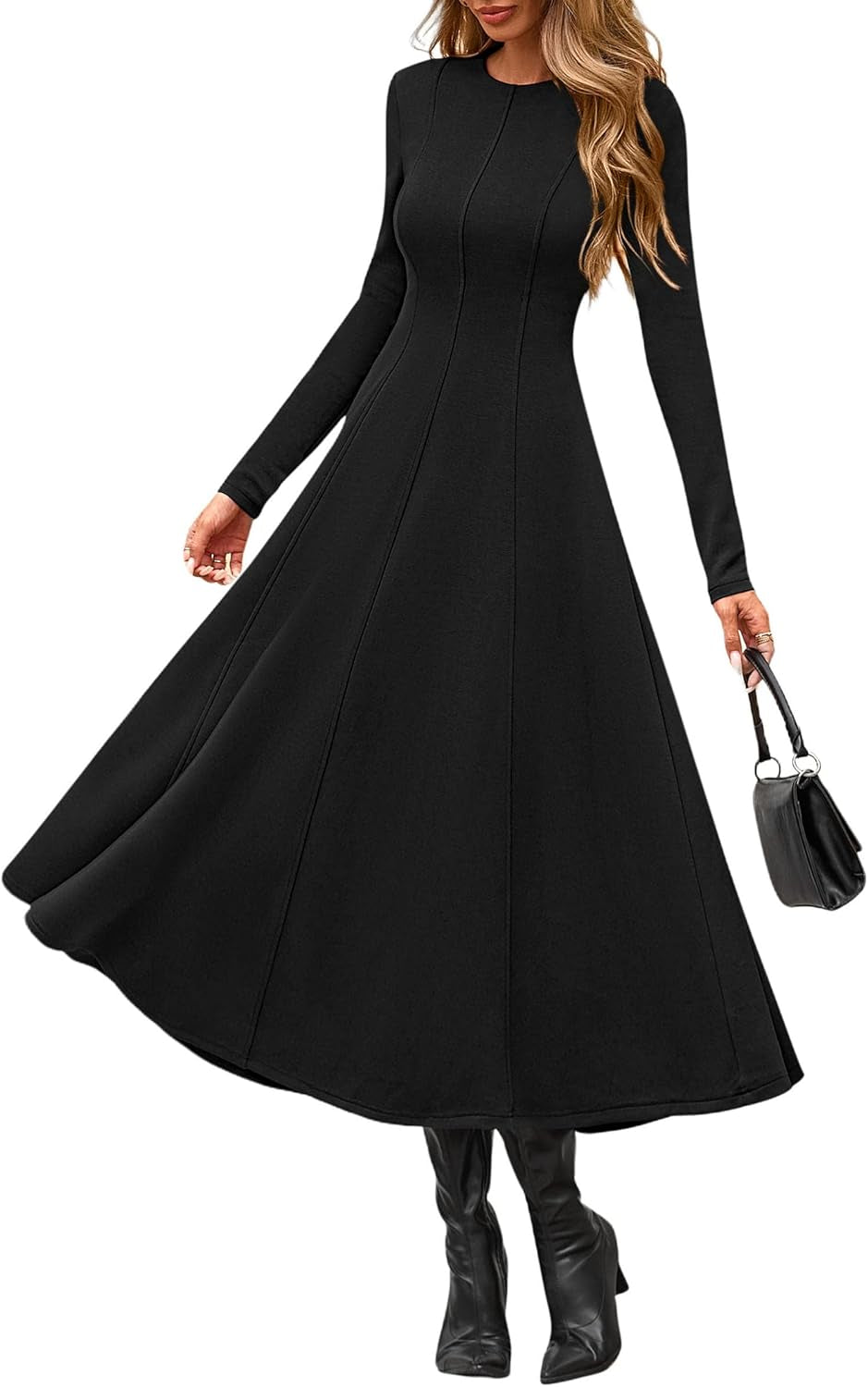 Cocktail Dresses for Women 2025 Elegant Classy Fall Long Sleeve Midi a Line Flowy Modest Winter Party Dress