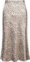 Womens Leopard Print Skirt Midi Long Length Silk Satin High Waist Elastic Skirts