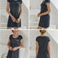 Womens Nightgown Sleep Shirt Dress Satin Patchwork Short Sleeve Sleepwear with Pocket