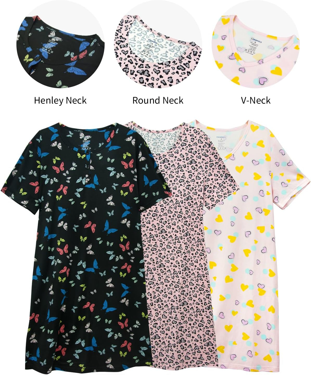 3 Pack Nightgowns for Women Short Sleeve Night Gown Soft Sleep Shirts Women'S Sleepwear Print Sleep Dress