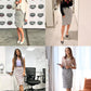 Women'S Tweed Pencil Skirt Knee Length High Waisted Skirts with Slit Elegant Skirts with Belt
