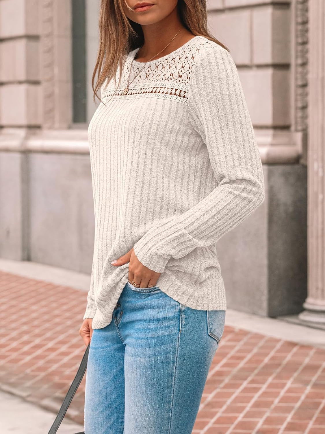 Womens Lace Long Sleeve Shirt Fall Top Fashion Dreesy Casual Tunic Sweaters Mesh Clothes Trendy Work Cute Outfits