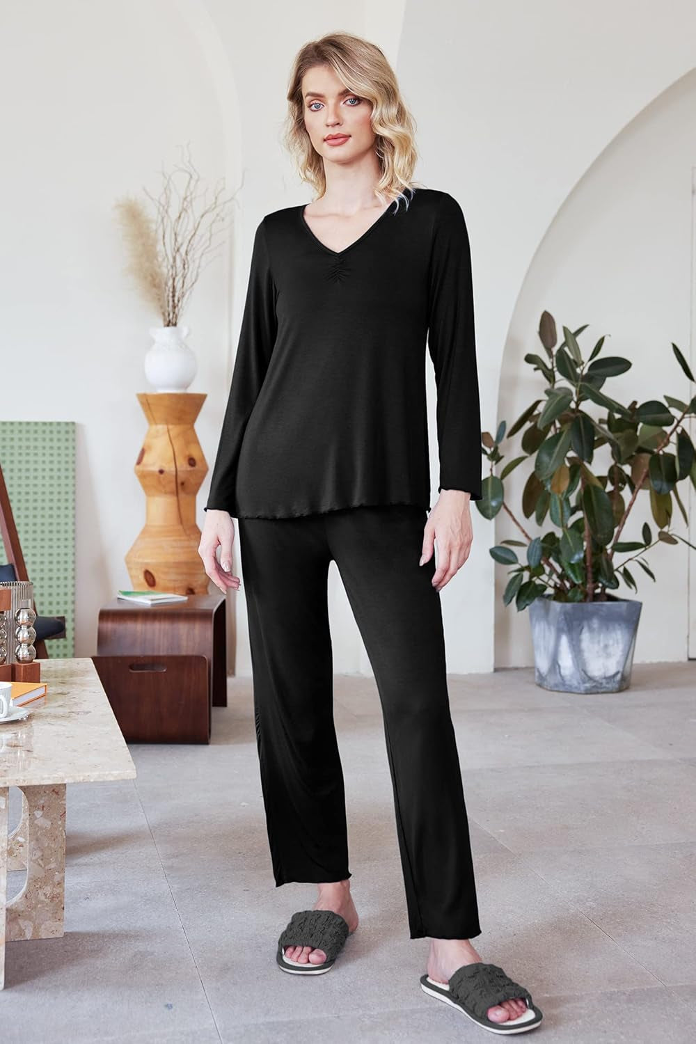 Womens Pajama Sets 2 Piece Lounge Set Fall Winter Pajamas Long Sleeve Pjs Top and Pants Soft Pj Sets Loose Sleepwear