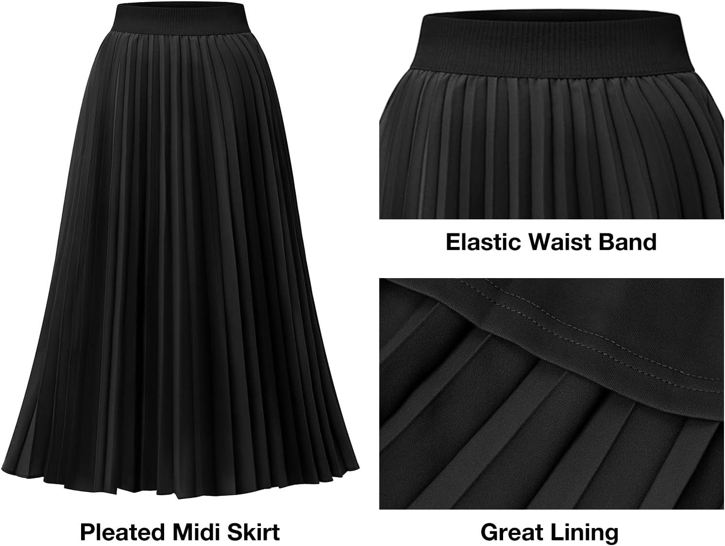 Pleated Midi Skirts for Women, Long Aline High Elastic Waisted Holiday Party Skirt