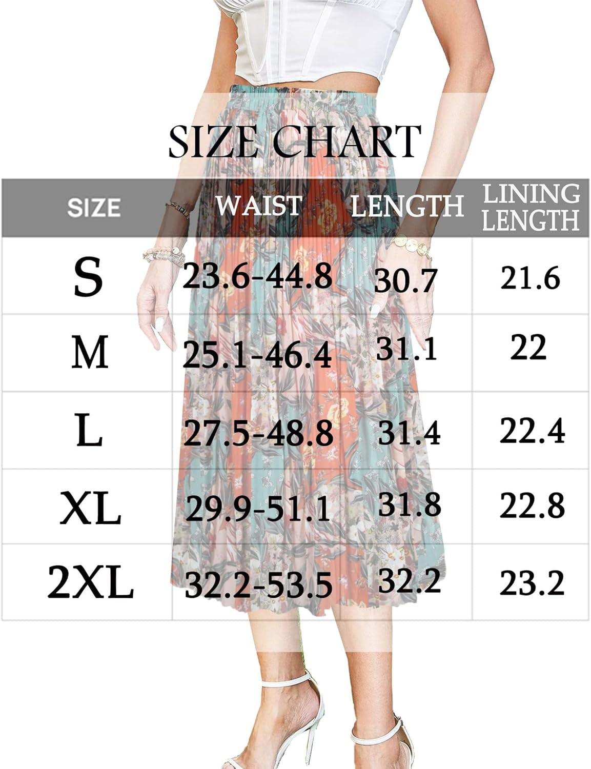 Women'S Chiffon Pleated Skirts Elastic High Waist A-Line Midi Skirts for Casual Party Holiday