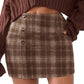 Womens Faux Wool Plaid Mini Skirt Elastic High Waisted Tweed Skirts Button Bodycon Skirt Fall Winter Outfit Pocket