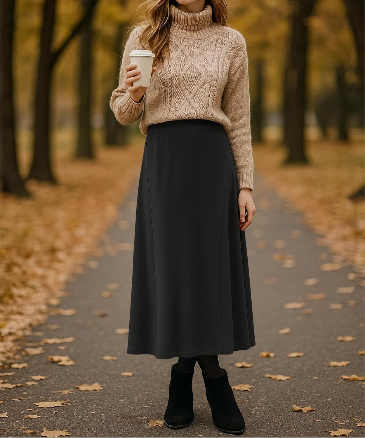 Long Skirts for Women Flowy Elastic High Waist Midi A-Line Skirt for 2025 Casual Boho Trendy