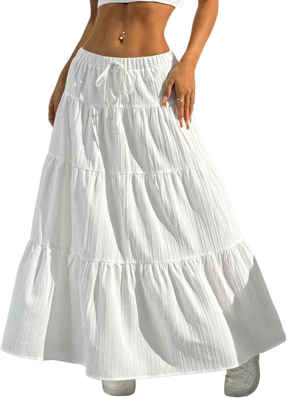 Women'S Boho Skirt Flowy Flared Ruffle Summer Long Maxi Skirts Going Out Outfits