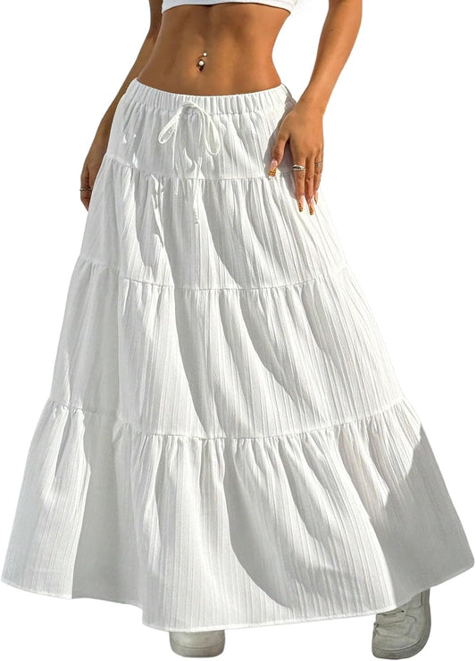 Women'S Boho Skirt Flowy Flared Ruffle Summer Long Maxi Skirts Going Out Outfits