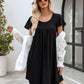 Womens Nightgown Soft Sleepwear Pleated Sleepshirt Sleep Dress Short Sleeve Nightdress S-3XL