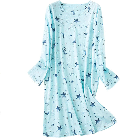 Womens Long Sleeve Nightgowns Sleep Shirts Night Shirts Night Gown House Dresses Ladies Night Dress