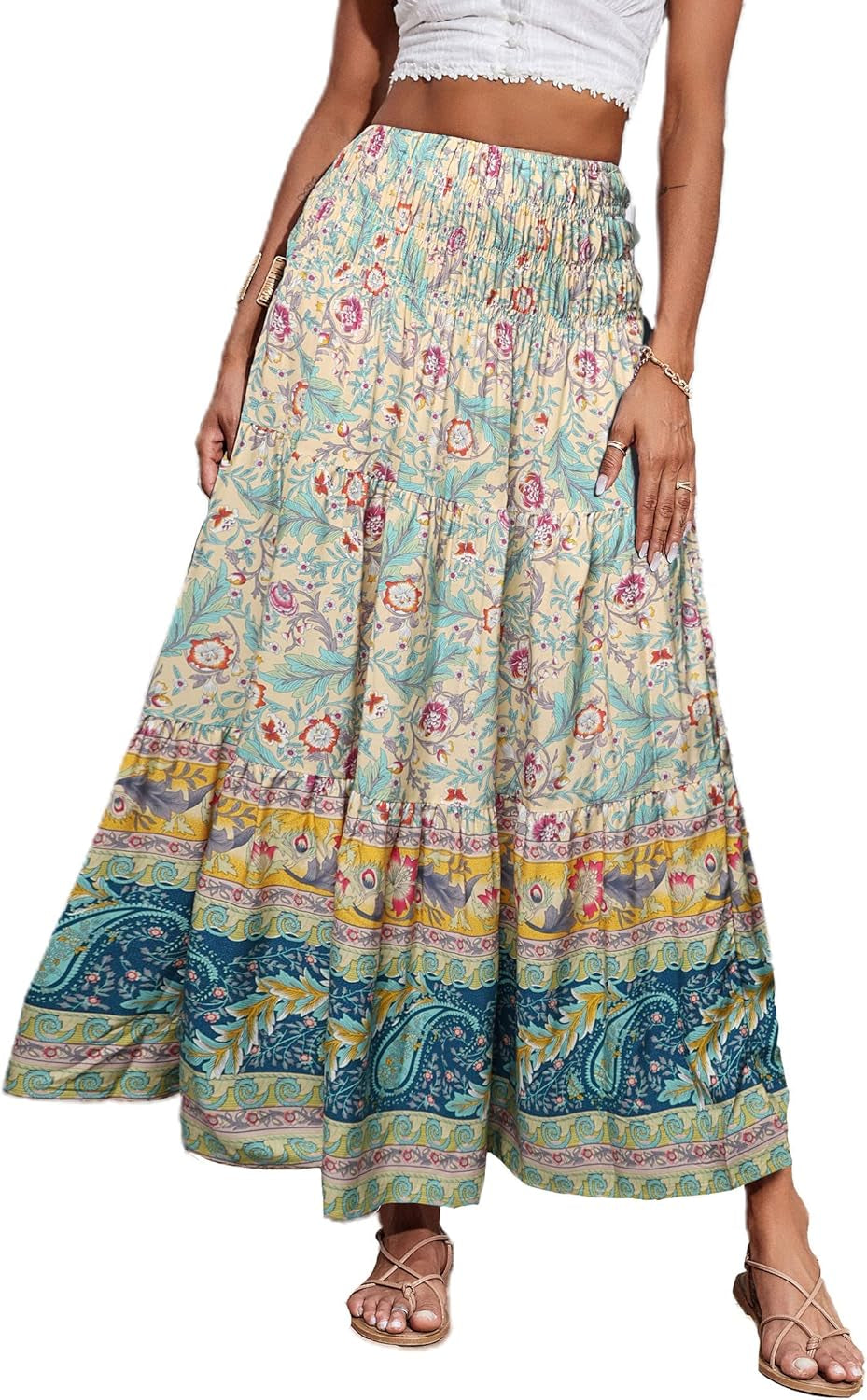 Summer Maxi Skirts for Women 2025 Fashion Boho Long Skirt Trendy Floral High Waist a Line Beach Skirt Vacation Outfit