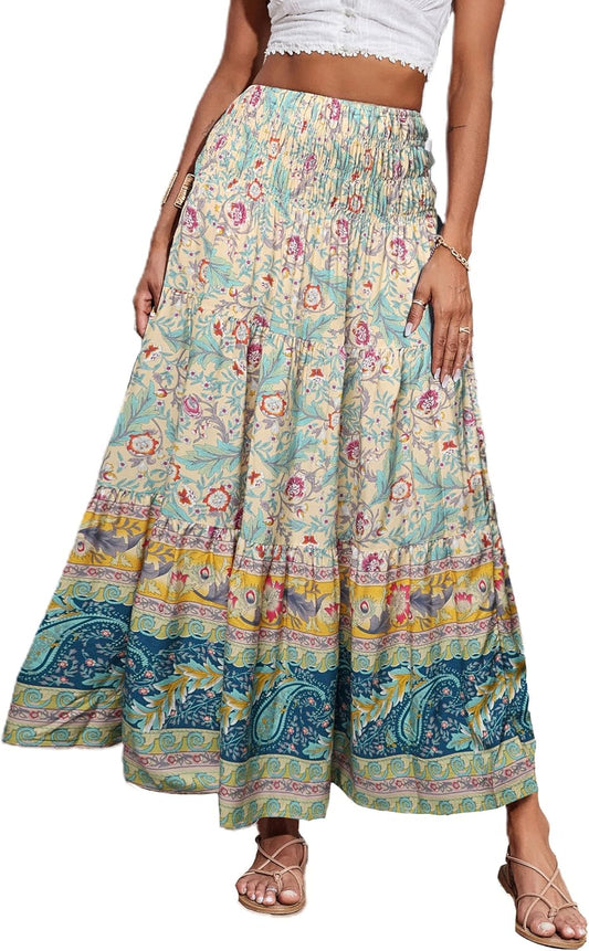 Summer Maxi Skirts for Women 2025 Fashion Boho Long Skirt Trendy Floral High Waist a Line Beach Skirt Vacation Outfit