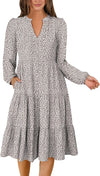 Long Sleeve Midi Dresses for Women V Neck 2025 Fall Fashion Casual Loose Fit Flowy Swing Tiered Vacation Boho Dress