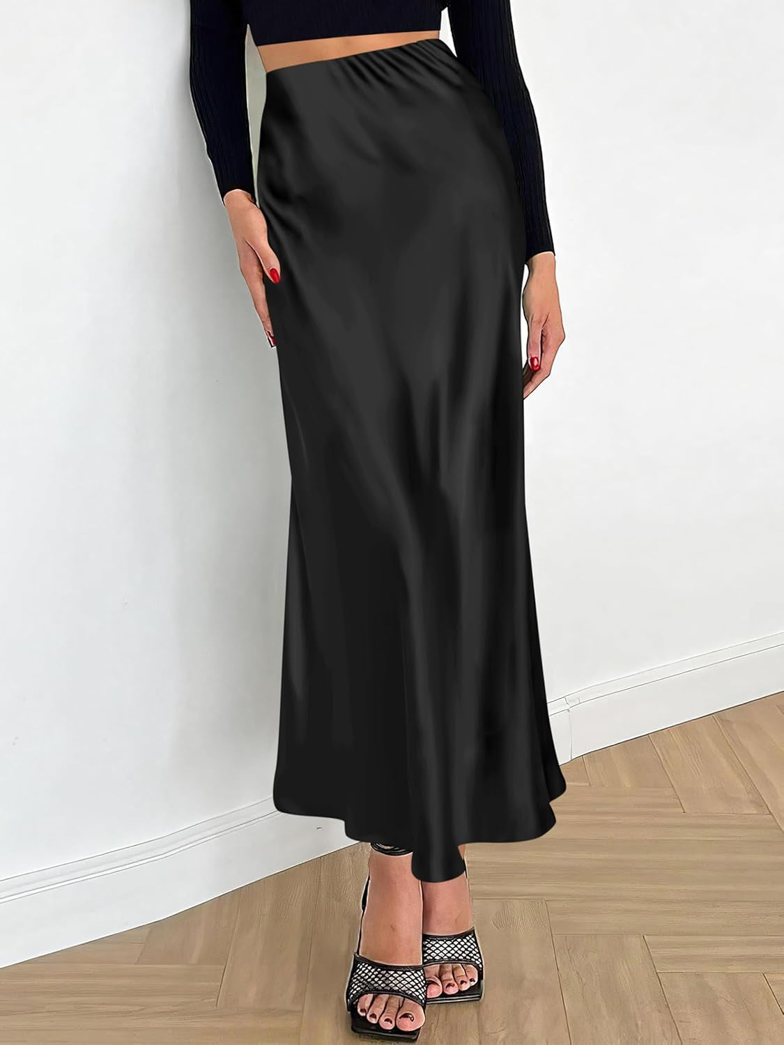 Women'S Satin Maxi Skirts Dressy Casual Zipped High Waisted Flowy Silk 2025 Fall Elegant Business Party Long Skirt
