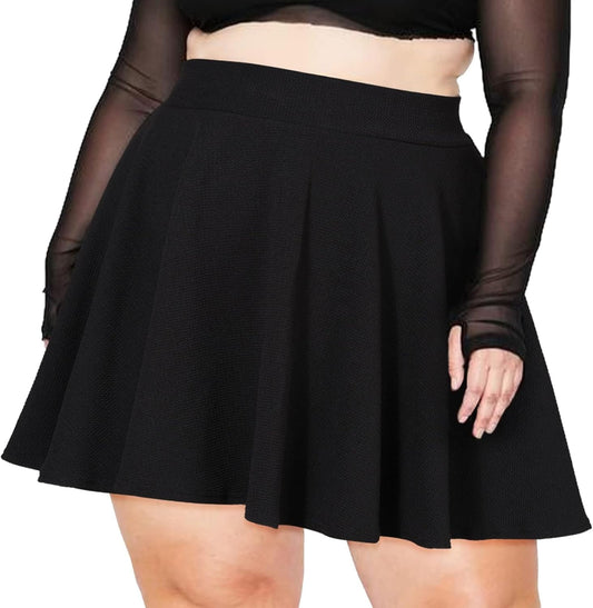 Women'S plus Size Mini Skater Skirt- Basic Versatile High Waisted Flared Casual Stretchy Skirts