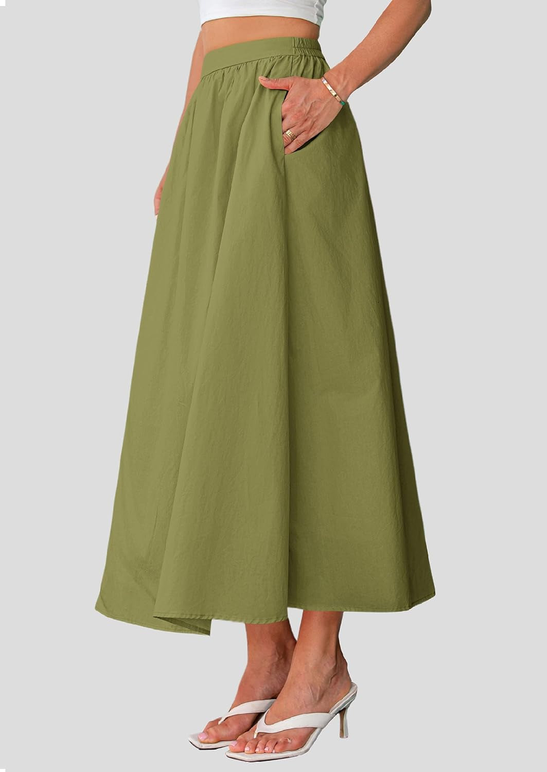 Women'S Maxi Skirts 2025 Summer Trendy Ruffle High Waisted Casual Long Flowy Skirt with Pockets
