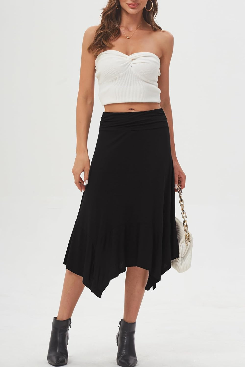 Women'S Flowy Handkerchief Hemline Midi Skirt