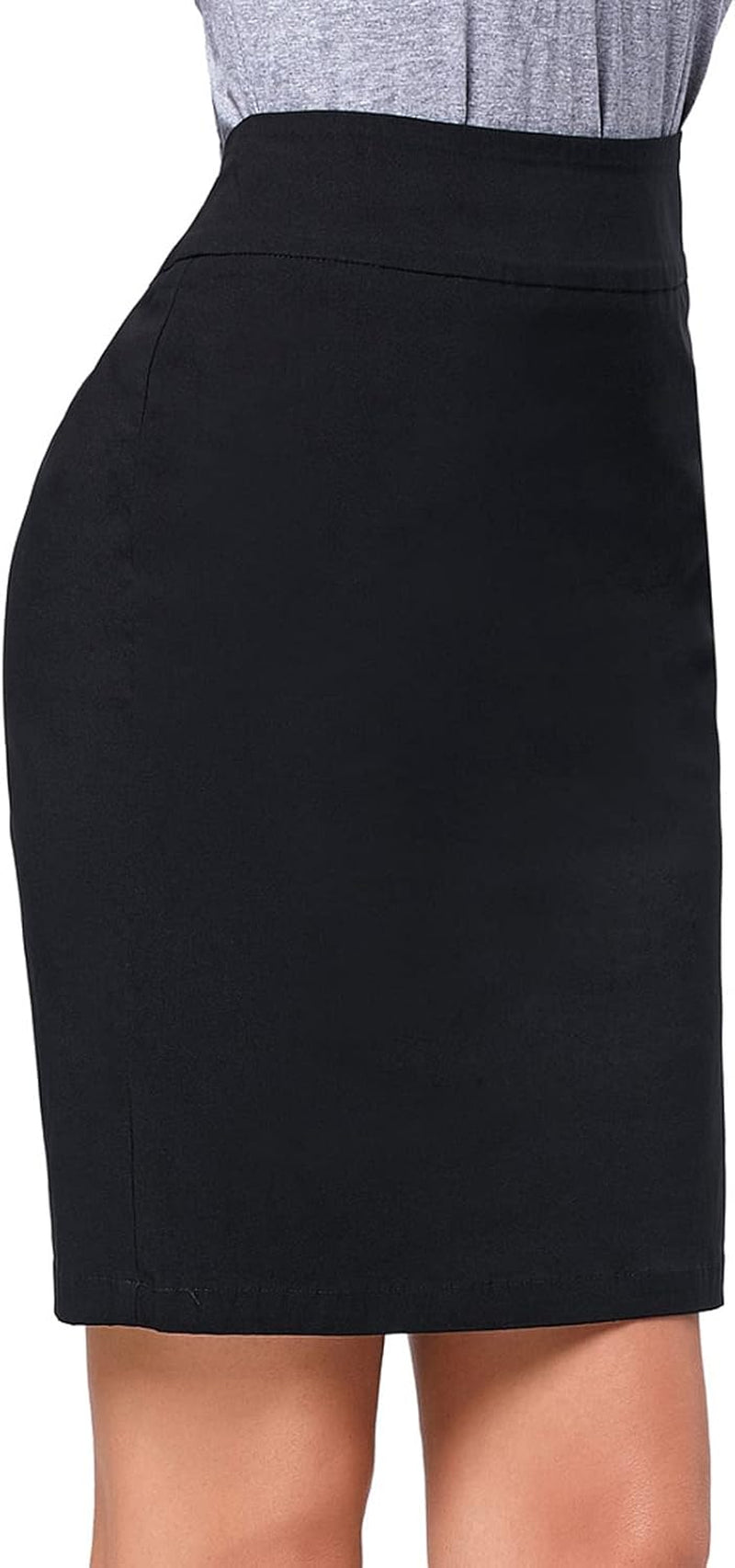 Women'S Stretch Knee Length Pencil Skirts High Waisted Slim Fit Business Casual Skirt