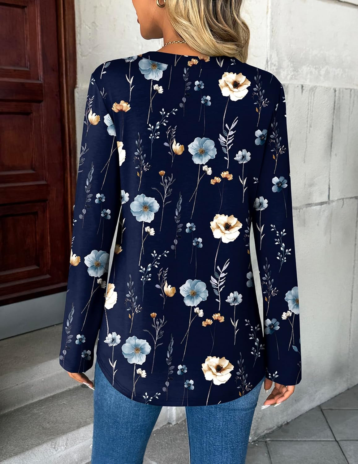 Womens Roll up Long Sleeve Tops V Neck Shirts Dressy Casual Work Blouses S-2XL