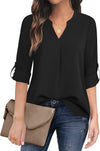 Women'S Casual Chiffon V Neck 3/4 Sleeve Blouse Tops