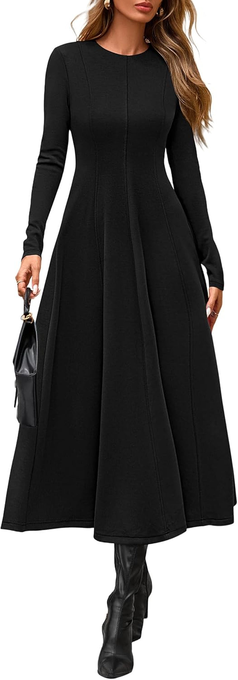 Cocktail Dresses for Women 2025 Elegant Classy Fall Long Sleeve Midi a Line Flowy Modest Winter Party Dress